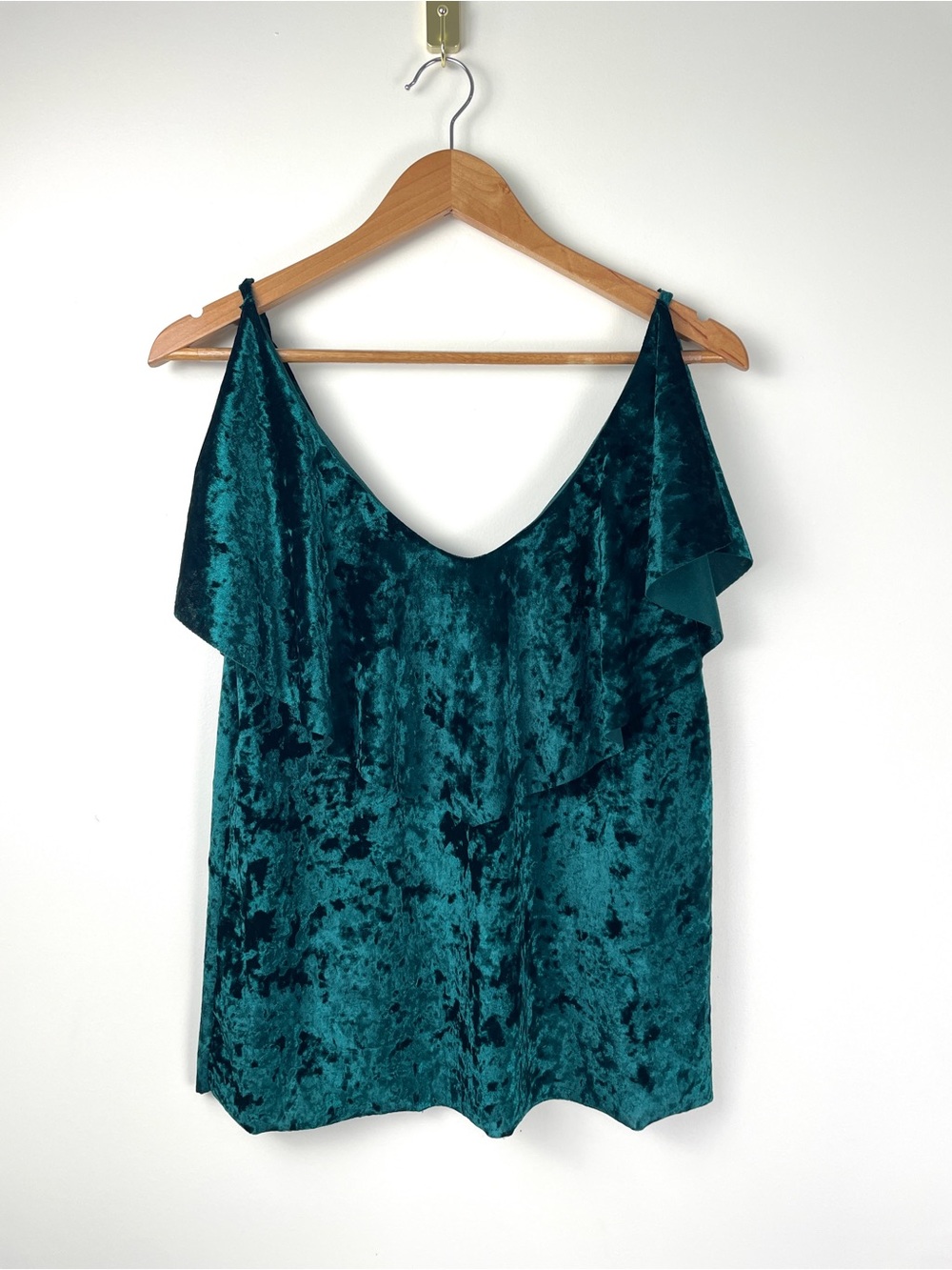 Chelsea28 Teal Velvet Ruffle Tank